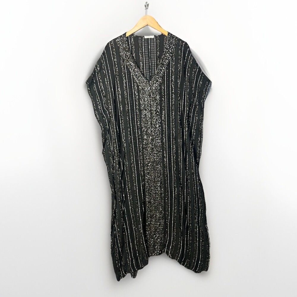 Pitusa Kaftan Maxi Dress Black One Size Resort Beach Cover Up Boho Beach Coastal